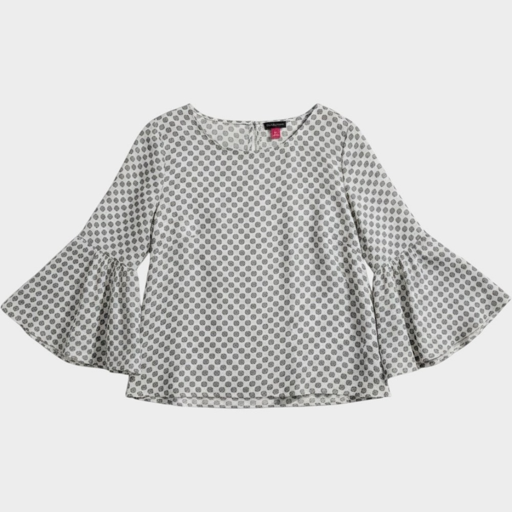 Vince Camuto Bell Sleeve Blouse Women White Black Geometric Romantic Flowy ‎ L